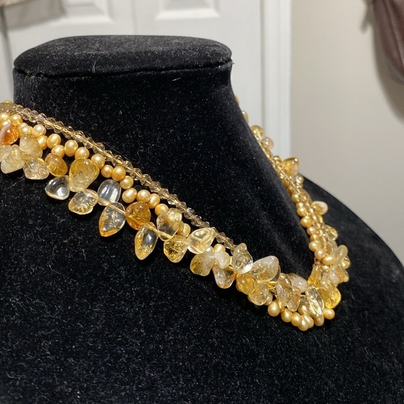 Beautiful 3 strand crystal citrine freshwater Pearl beaded necklace - Picture 6 of 16